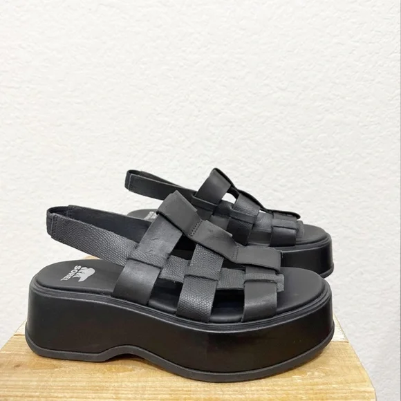 Sorel Dayspring Black Leather Slingback Sandals Size 7.5 NEW - Picture 2 of 8